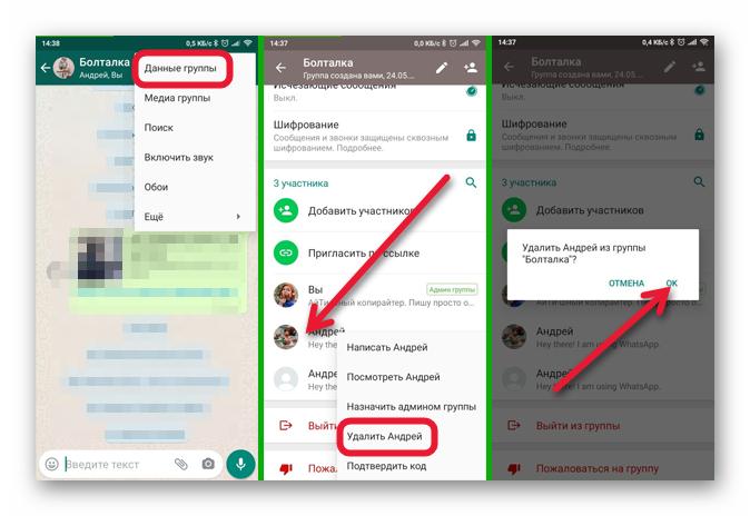 Как удалить участника группы в Ватсапе