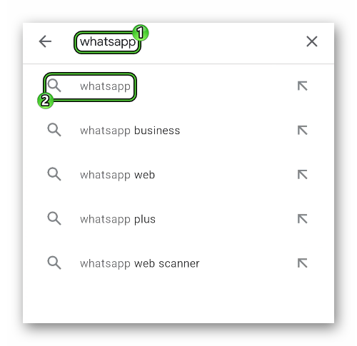 Поиск приложения WhatsApp в Play Маркете
