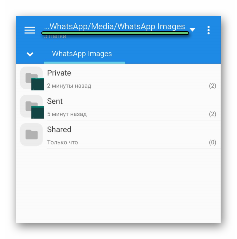 Содержимое папки WhatsApp Images в Файловом менеджере Android