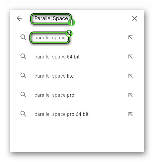 Поиск Parallel Space в Play Маркете