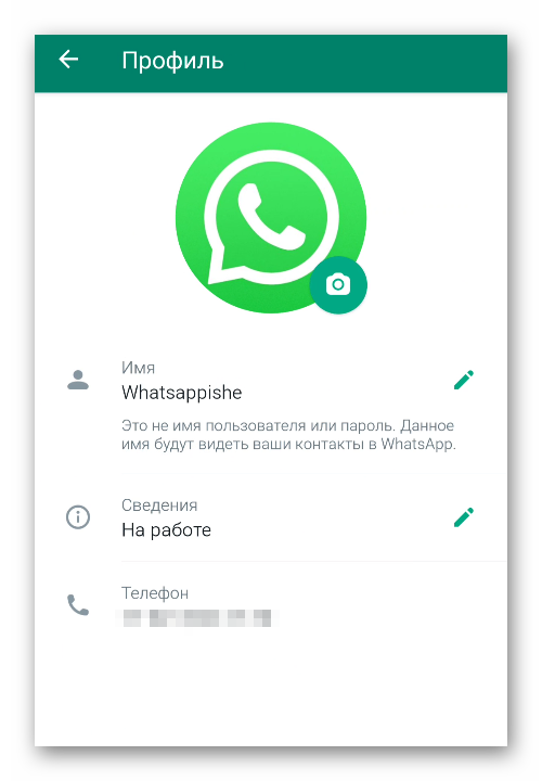 Страница Профиль в настройках WhatsApp